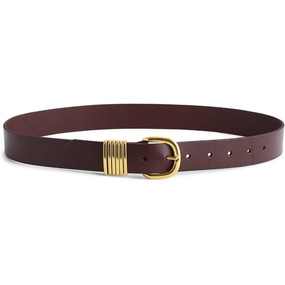 Madewell Multikeeper Leather Belt -- Cherry Wood with Gold Hardware - Picture 1 of 3
